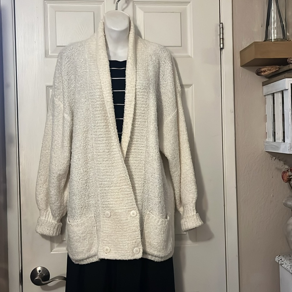 Vintage Side Effects Slouchy Cream Knobby Knit Double Breasted Cardigan Sweater